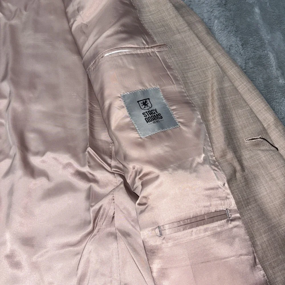 Stacy Adam's Active Stretching Light Camel Suit Jacket And Vest‎ 52L NWT